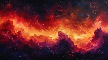 Wall Mural - colorful cosmic storm in red, orange, and purple swirling clouds, intense and dramatic