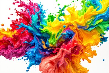 Wall Mural - vibrant splashes of colorful paint merging dynamically on a white background.
