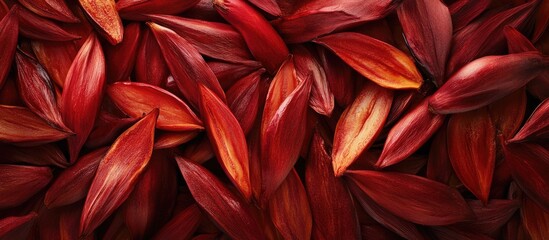 Fototapete - Vibrant red petals scattered closely with varying shades of crimson and orange create a visually striking textured background suitable for various designs.
