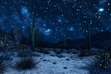 Wall Mural - in enchanting embrace of a desert night, ethereal radiance of celestial bodies casts a celestial glo
