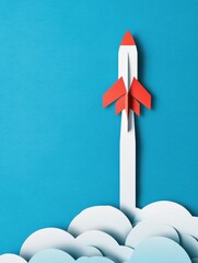 Aufkleber - Leadership concept illustrated with a bold airplane soaring through a bright blue sky in a digital paper craft style. Generative AI