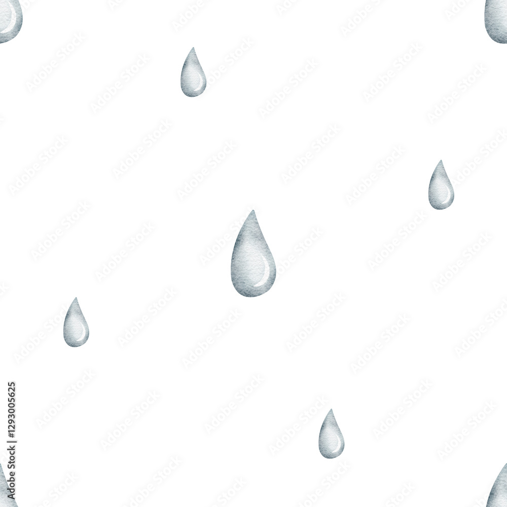 Watercolor pattern blue raindrops falling, flying. Seamless geometric ...