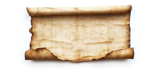 Fototapete - Antique parchment paper texture with rough edges and warm brown tones on a white background, perfect for vintage designs and invitations.