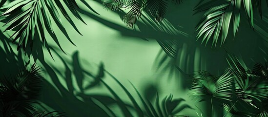 Fototapete - Vibrant green tropical leaves overlap creating a lush textured background with soft shadows highlighting the intricate patterns in a serene environment.