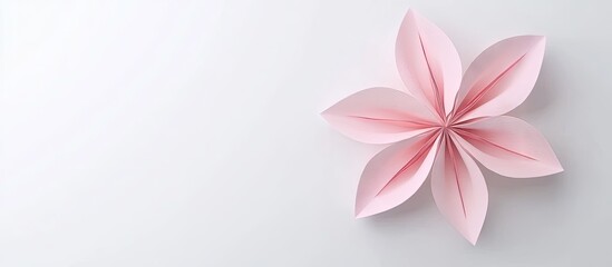 Aufkleber - Delicate pink origami flower with layered petals positioned on a clean white background exuding elegance and simplicity in design.