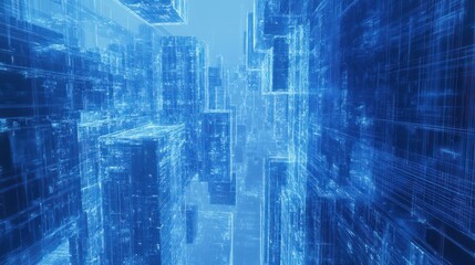 Futuristic city, digital landscape, data stream, abstract background, tech concept