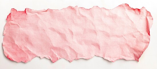 Fototapete - Textured crumpled pink paper rectangle positioned centrally on a white background with soft edges creating a delicate and artistic visual appeal