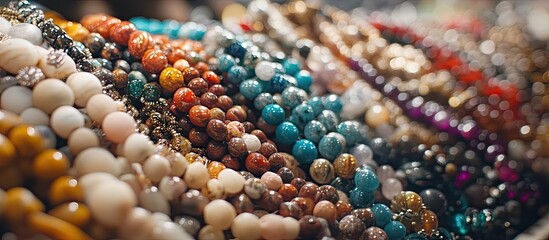 Leinwandbilder - Vibrant collection of handmade bracelets featuring colorful precious stones arranged elegantly on a jewelry store showcase, showcasing artistry and luxury.