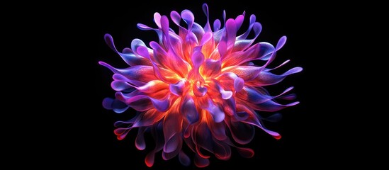 Poster - Vibrant abstract explosion of pink, purple, and orange wisps on a black background creating a dynamic visual effect with fluid motion.