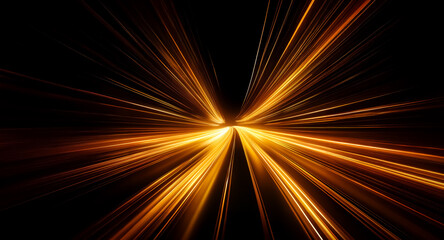 Leinwandbilder - Golden light rays emanate from a central point against a dark background, creating a sense of speed, motion, and energy in an abstract design.