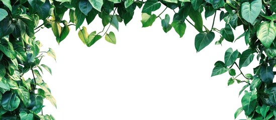 Fototapete - Lush green foliage framing a blank white background with vibrant leaves in varying shades of green positioned along the top and sides of the image.