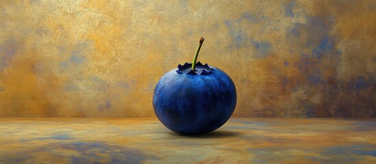 Aufkleber - Vivid blue blueberry fruit centered on a textured golden-yellow backdrop showcasing visual contrast and unique features of the fruit
