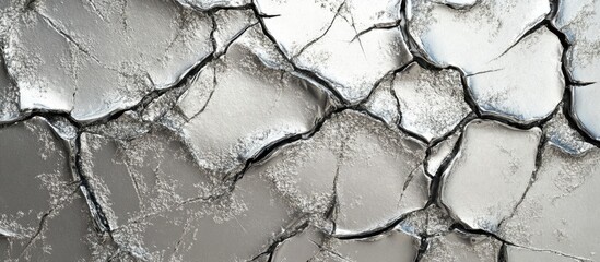Leinwandbilder - Cracked silver and grey textured surface with jagged lines and irregular shapes, showcasing a contrast of light and shadow details.