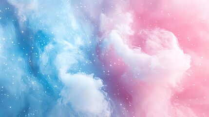 Wall Mural - pastel galaxy nebula in soft pink and baby blue, with faint stars creating a dreamy look
