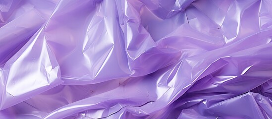 Fototapete - Crumpled lilac plastic texture with soft glossy sheen and varied light reflections created by folds and creases in the cellophane material.