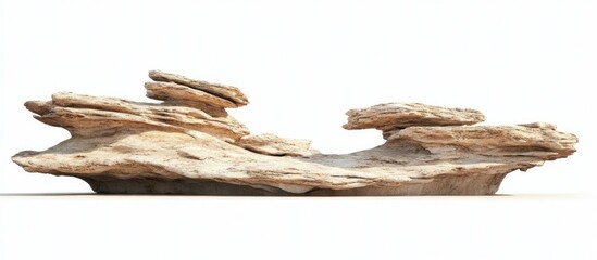 Poster - Desert rock formation with layered beige and brown tones, isolated on a white background, showcasing unique textures and shapes.