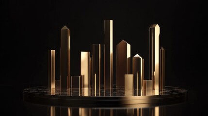 Aufkleber - A D bar chart in metallic shades showing financial trends, with reflections on a glass surface and a dark professional background.