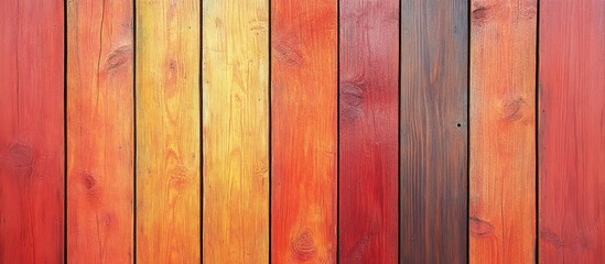 Fototapete - Vibrant autumn-inspired wooden texture featuring rich reds and oranges arranged vertically with a warm brown accent creating a lively backdrop.