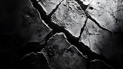 of cracked ground with shadows emphasizing depth and texture