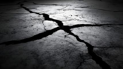 of cracked ground with shadows emphasizing depth and texture
