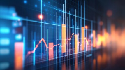 Leinwandbilder - A close-up of a financial bar graph on a computer screen, showing business growth metrics and trends, with a professional, minimalist design.