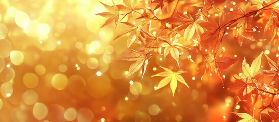 Leinwandbilder - Golden autumn background featuring vibrant orange and yellow maple leaves with soft bokeh effect, creating a warm and inviting atmosphere.