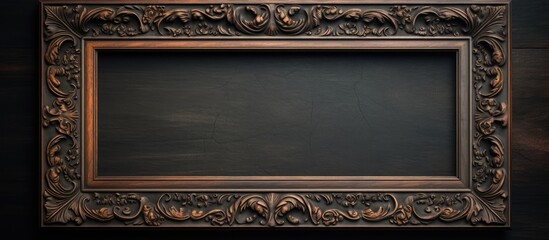 Leinwandbilder - Ornate carved photo frame in rich brown tones with intricate detailing on dark wooden background ideal for modern interior decor display.