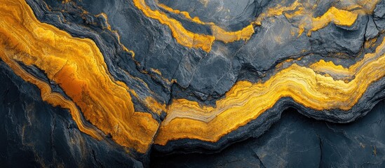 Poster - Abstract geological pattern featuring rich blue and vibrant gold hues with wavy lines and textures, showcasing natural mineral formations.