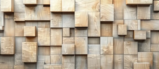 Poster - Modern wooden texture background with light beige tones featuring varied rectangular shapes arranged in an intricate pattern ideal for copy space.