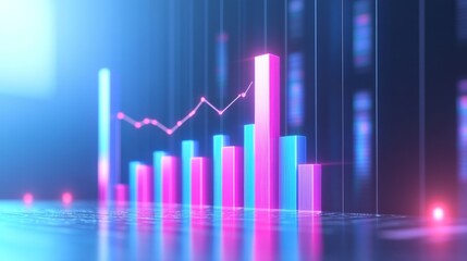 Aufkleber - A professional D bar chart in soft gradient tones, with bars rising upwards and data lines overlaid, set in a minimalist digital environment.