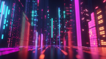 Aufkleber - A set of colorful D financial graphs showing stock performance and business growth, set against a dark background with digital elements.