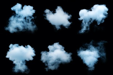Wall Mural - set of blue clouds isolated on black background. collection of clouds.