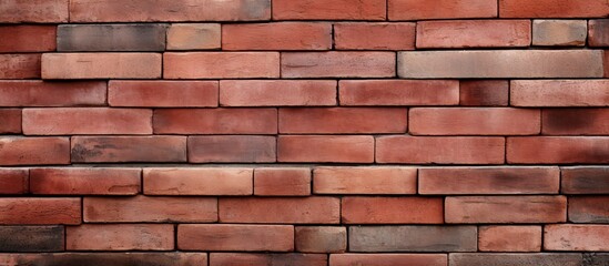 Poster - Red brick wall background with varied red tones arranged in horizontal rows creating a textured surface ideal for copy space at the center