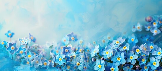 Aufkleber - Soft blue background with a cluster of delicate forget-me-not flowers in varying shades of blue positioned on the left, creating a serene atmosphere.