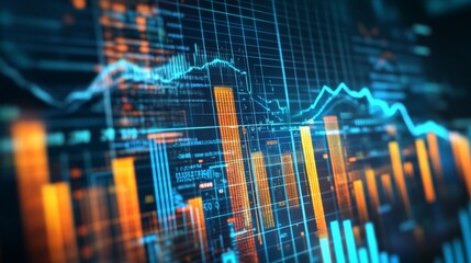 Aufkleber - Digital financial graphs and line charts overlaid on a futuristic background, representing data analysis and business growth trends.
