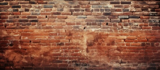 Aufkleber - Weathered red and brown brick wall with varying shades and rough texture, creating a rustic background with visible mortar and imperfections.
