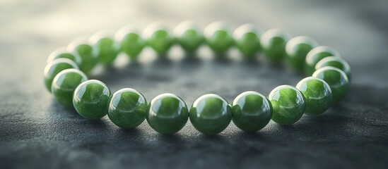 Leinwandbilder - Elegant jade bracelet displayed on a soft focus, dark stone background with rich, vibrant green hues and reflective surfaces creating a serene ambiance