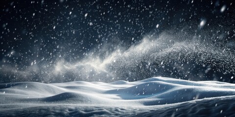 Wall Mural - snowy landscape with heavy snowfall and strong winds on a black background