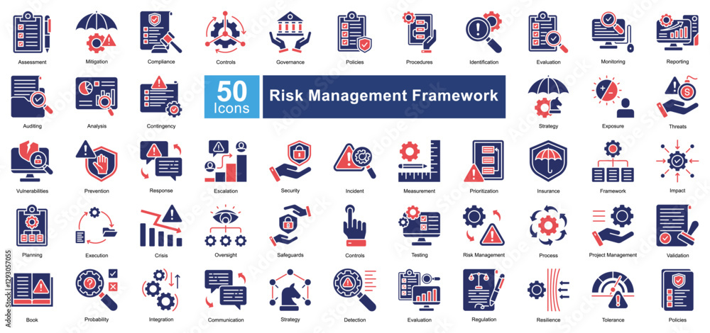 Risk Management Framework icon set in Mixed style, featuring 50 icons ...