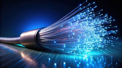 Wall Mural - fiber optic cable with glowing end light extending into a dark environment , optical cable, dark bac