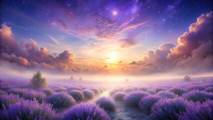 Wall Mural - soft lavender mist rising from a mystical void, blending with the heavens in an ethereal dance of co