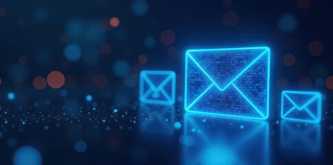 stylized blue email symbols, glowing abstract backdrop, abstract, energy