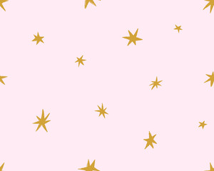 Fototapete - Seamless pattern with cute tiny stars. Endless repeating starry background, texture design. Repeatable print with small sparkles, twinkles for fabric, textile, wrapping. Flat vector illustration