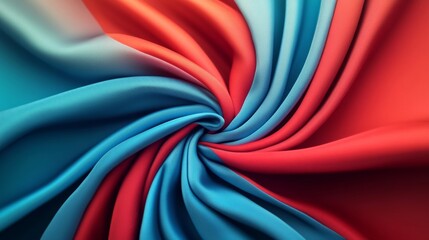 Poster - Colorful twisted fabric with shades of red and blue, abstract texture. Textile design and fashion concept