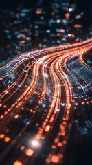 Aufkleber - Abstract digital data stream with blue and orange light trails in a futuristic background. Innovation and technology concept