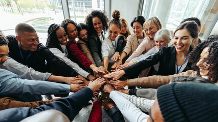 Wall Mural - successful team working together in a collaborative environment with diversity and unity