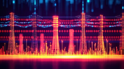 Canvas Print - A vibrant digital waveform visualization with colorful peaks and patterns, representing sound or data analysis in a futuristic style.