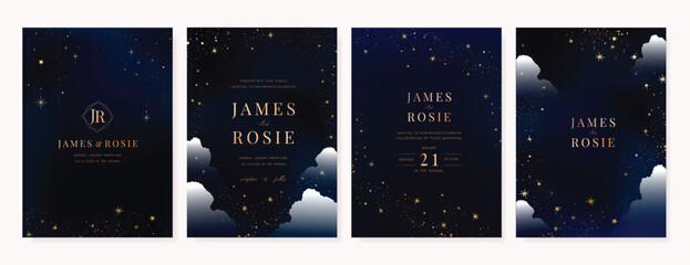 Wall Mural - luxury invitation card design vector set. elegant wedding card with little star moon sun and space d