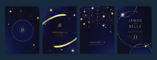 Wall Mural - luxury invitation card design vector set. elegant wedding card with little star moon sun and space d