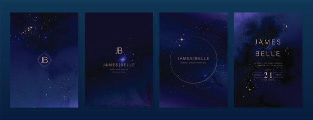 Wall Mural - luxury invitation card design vector set. elegant wedding card with little star moon sun and space d